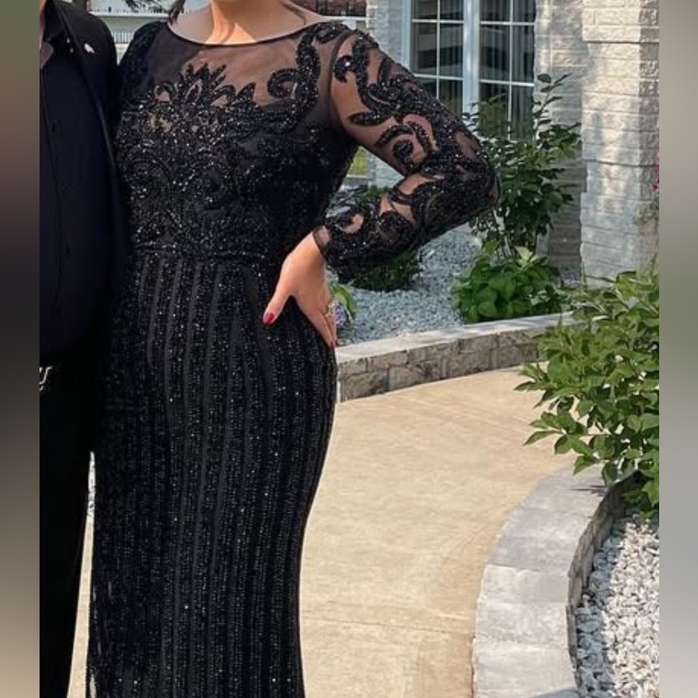 Elegant Black Embellished Evening Gown